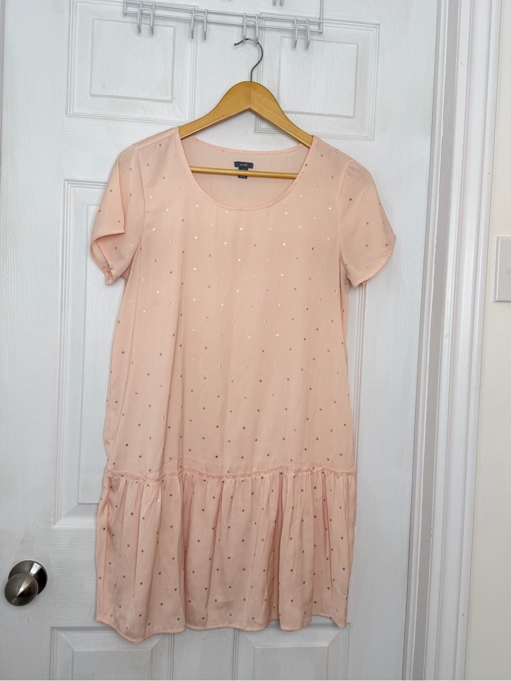 AERIE Short Puff Sleeve Drop-Waist Dress with Metallic Gold Stars - Blush Pink